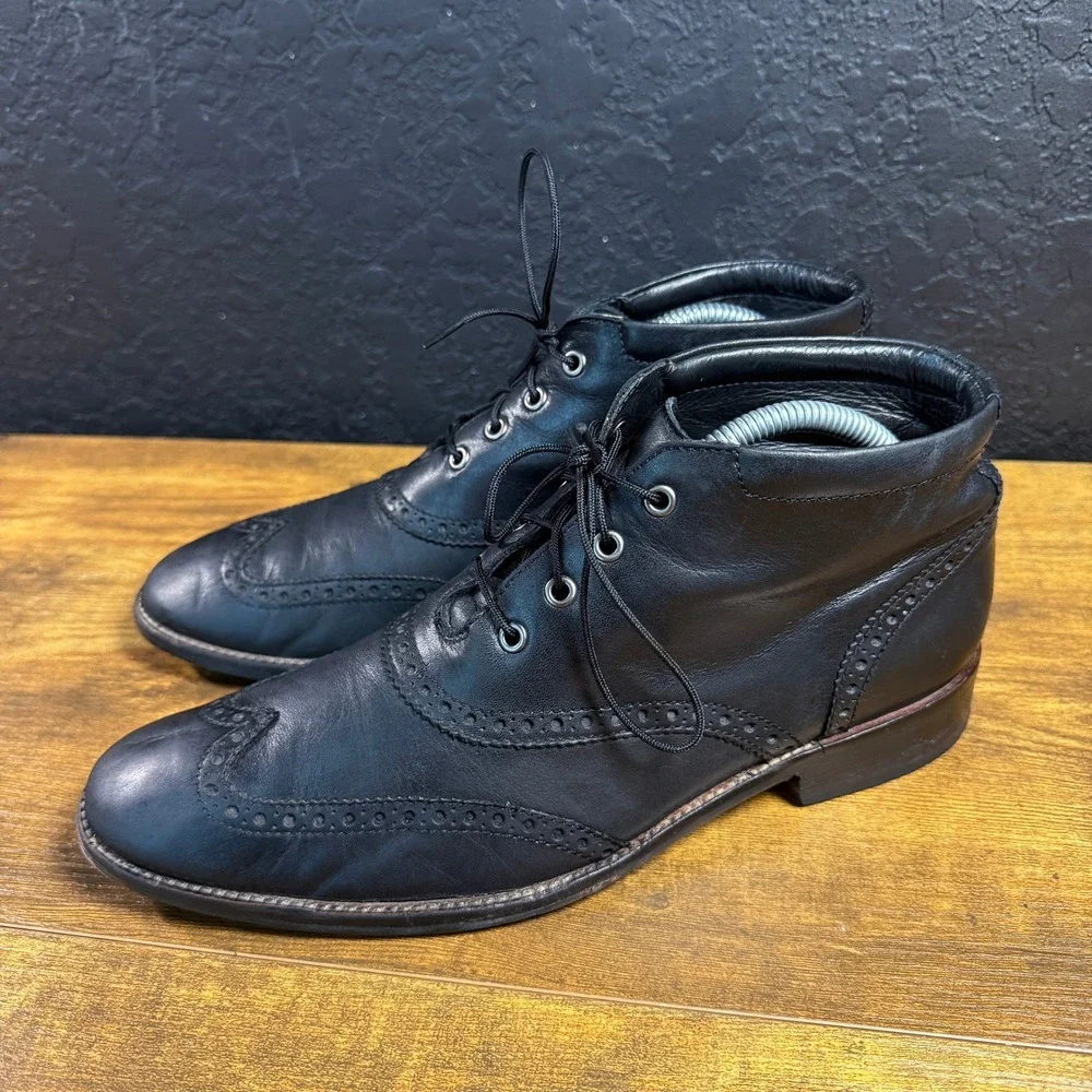 Cole Haan C11052 Black Leather Wingtip Brogue Dress Boots Mens 8 M